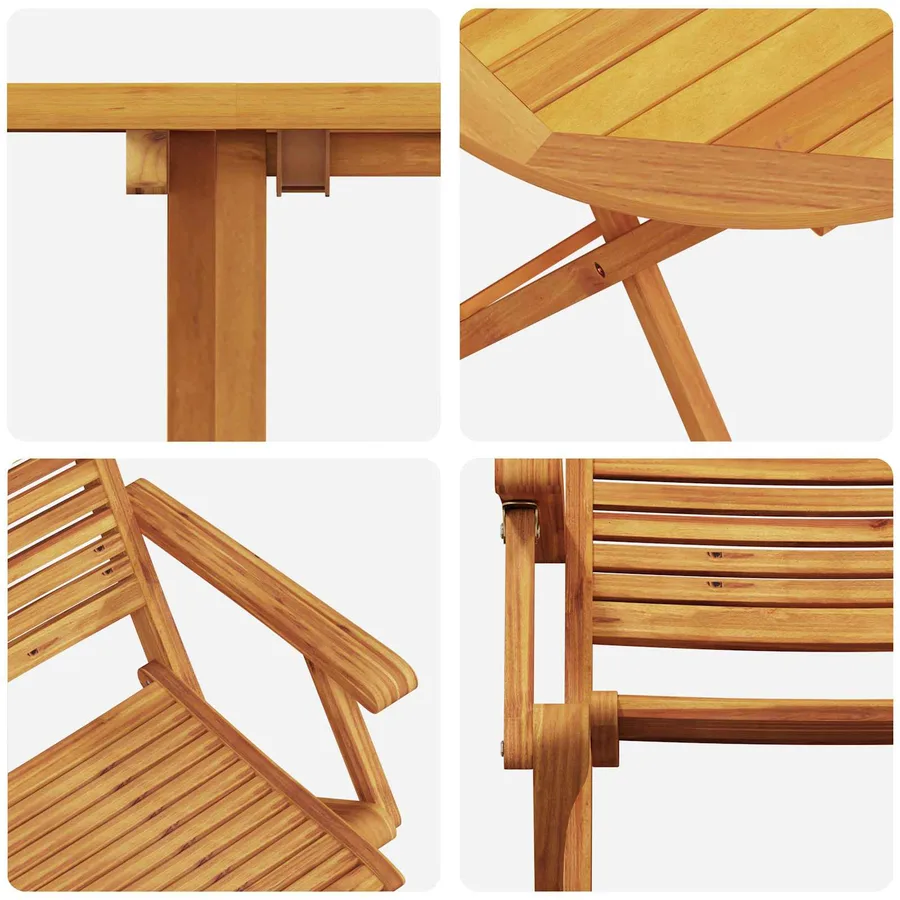 Ensemble bistro pliant 3 pcs Marron Bois d'Acacia Massif - 6