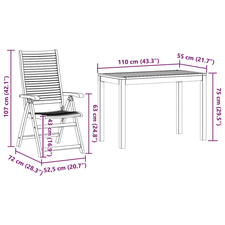 Ensemble de salle à manger pour jardin 3 pcs Marron - 13