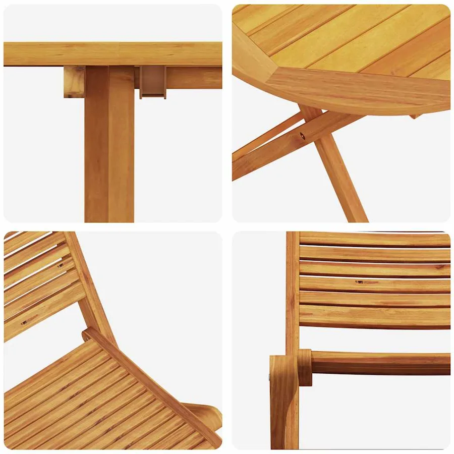 Ensemble bistro pliant 3 pcs Marron Bois d'Acacia Massif - 11