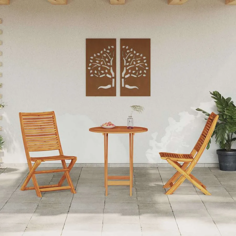 Ensemble bistro pliant 3 pcs Marron Bois d'Acacia Massif - 4