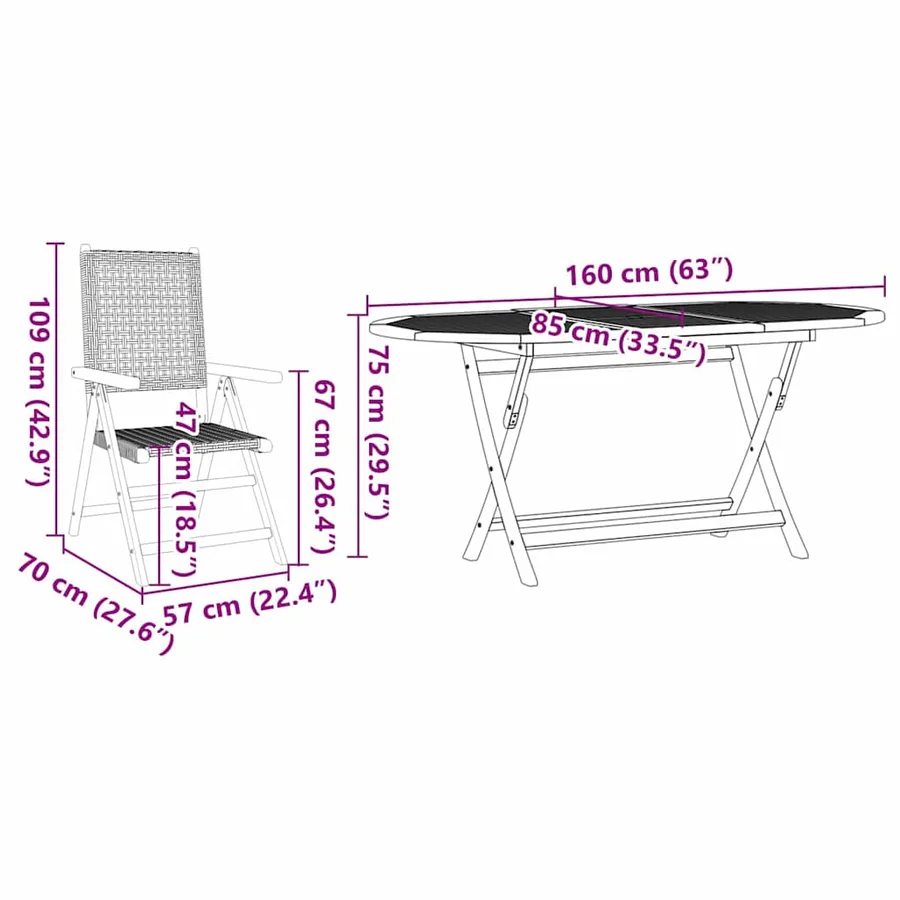 Ensemble de salle à manger pour jardin 5 pcs Gris - 13