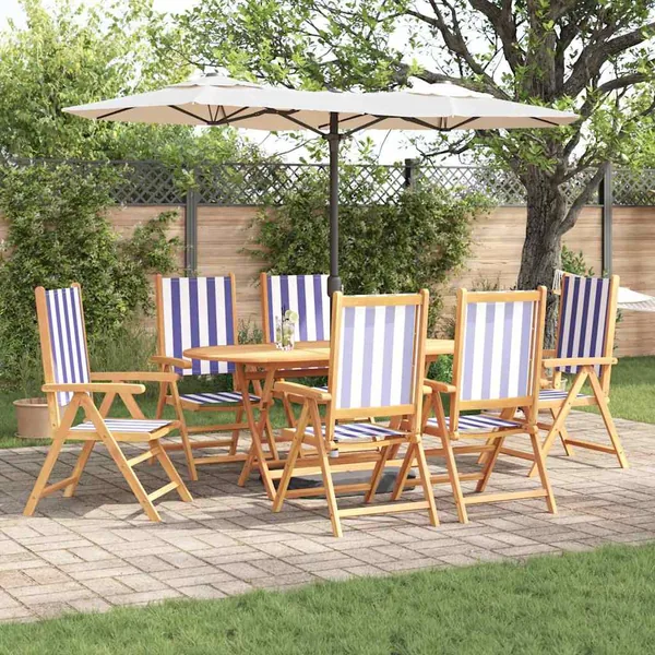 Ensemble de salle à manger pour jardin 7 pcs Bleu et Blanc