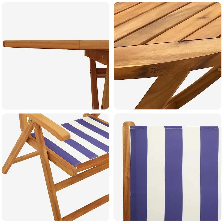 Ensemble de salle à manger pour jardin 7 pcs Bleu et Blanc - 8