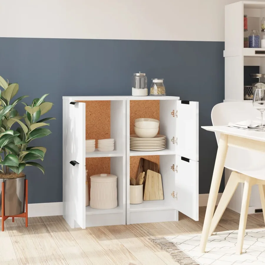 Buffets 2 pcs Blanc brillant 30x30x70 cm Bois d'ingénierie - 3