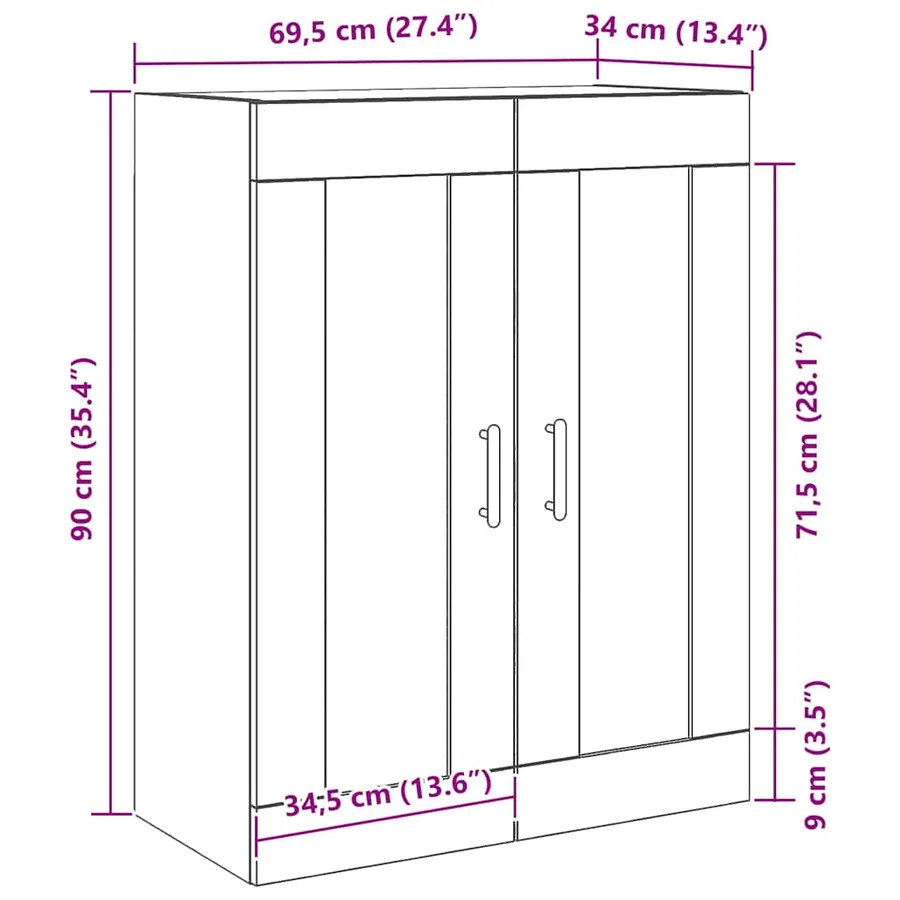Meuble mural Chêne noir 69,5 x 34 x 90 cm Bois d'ingénierie - 12