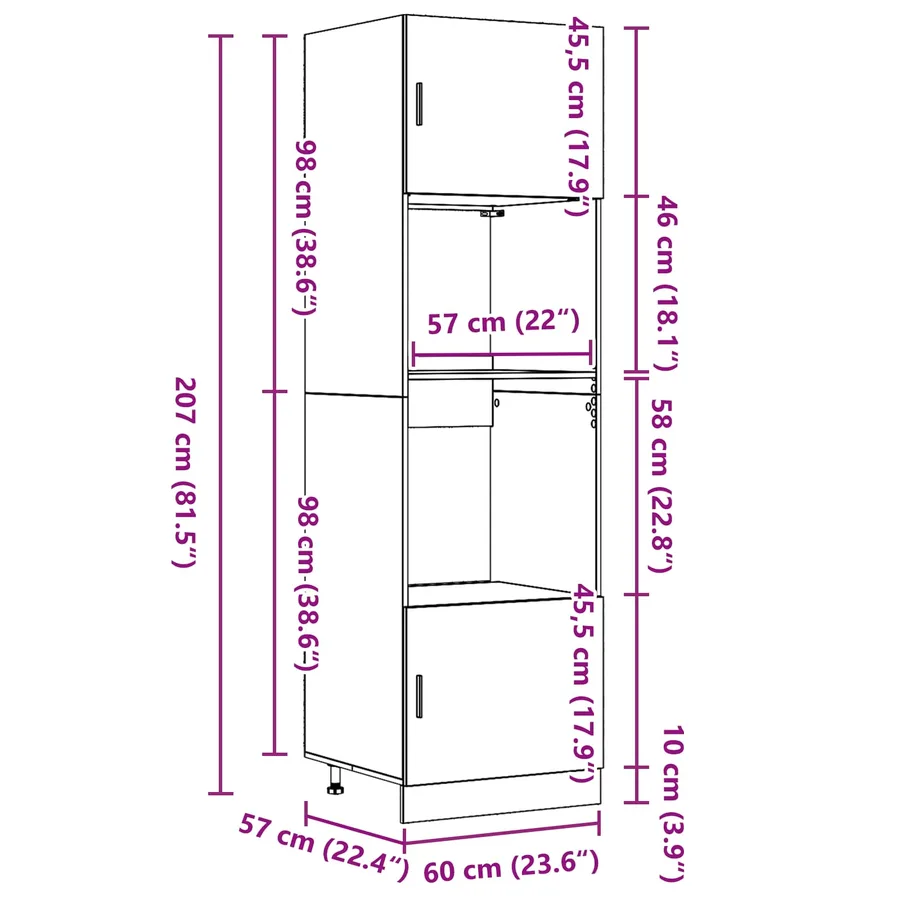 Armoire suspendue Chêne noir 60 x 57 x 207 cm Bois d'ingénierie - 13