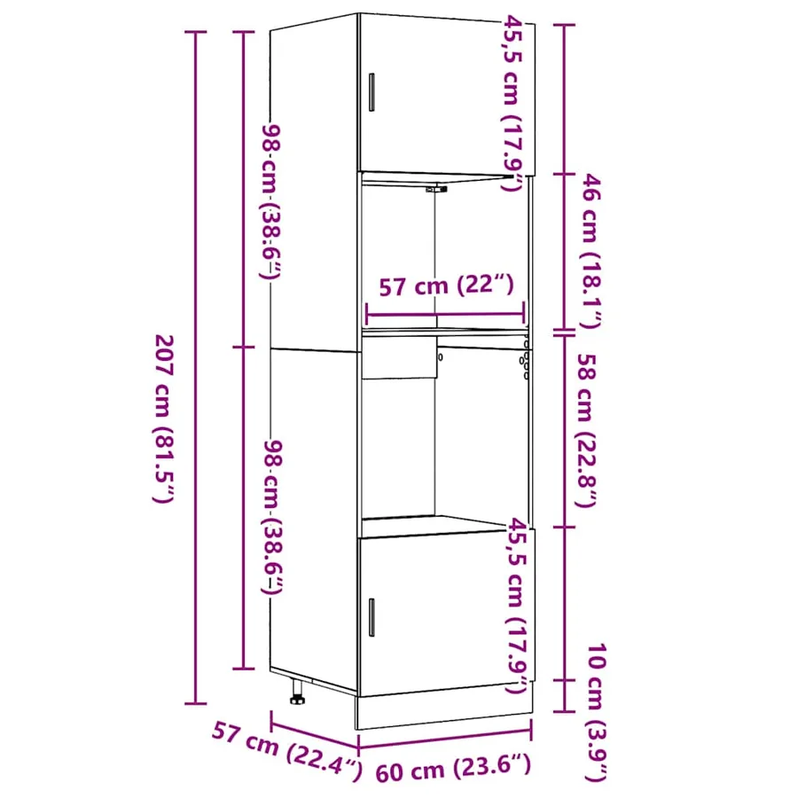 Armoire suspendue Chêne noir 60 x 57 x 207 cm Bois d'ingénierie - 14
