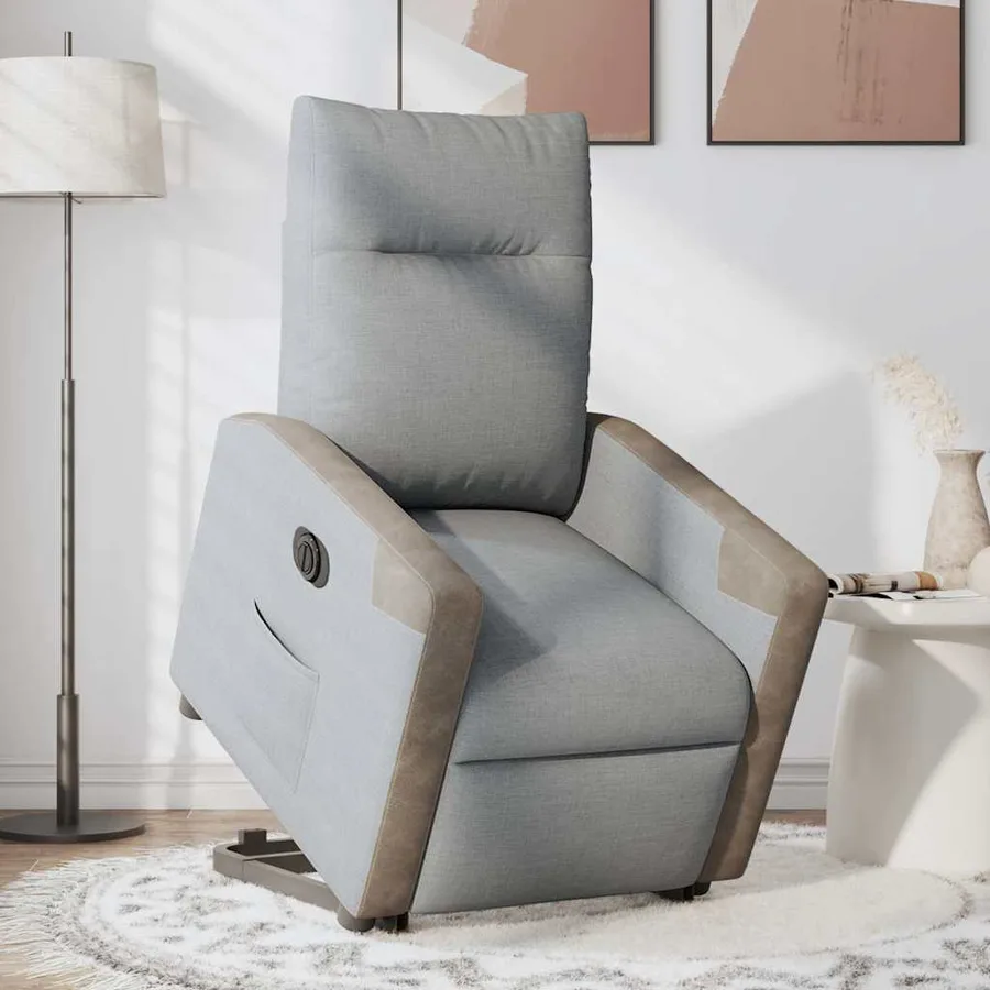 Fauteuil inclinable électrique gris clair tissu - 3