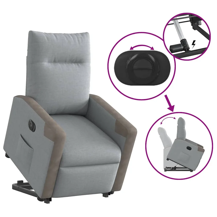 Fauteuil inclinable électrique gris clair tissu - 9