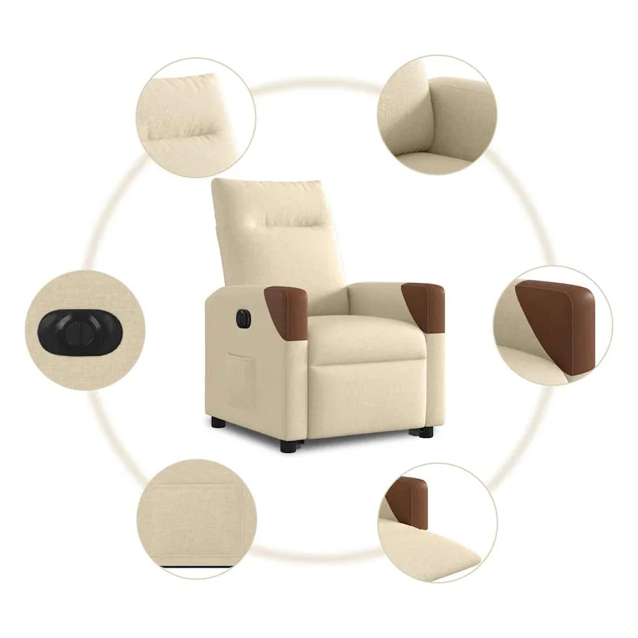 Fauteuil inclinable électrique crème tissu - 11