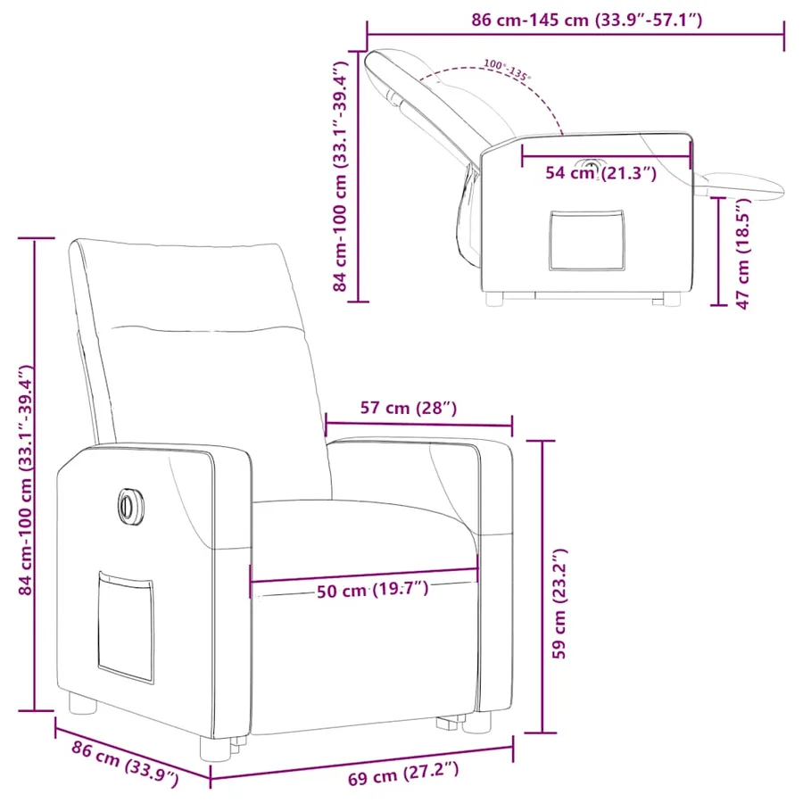 Fauteuil inclinable électrique crème tissu - 17