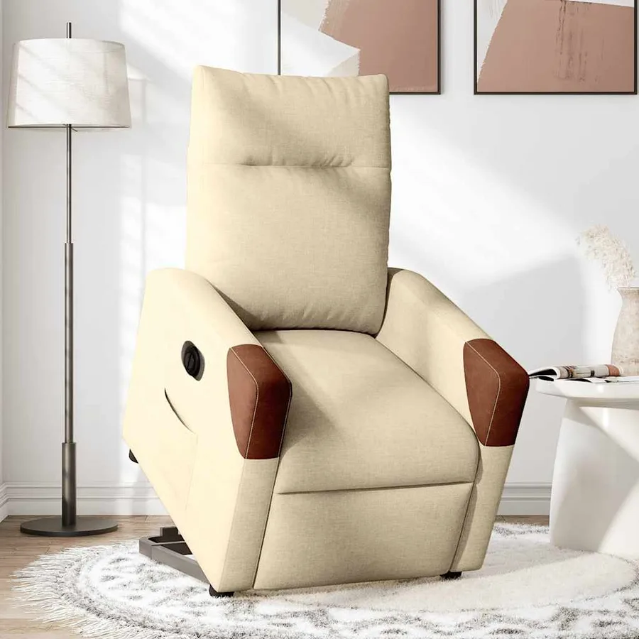 Fauteuil inclinable électrique crème tissu - 2