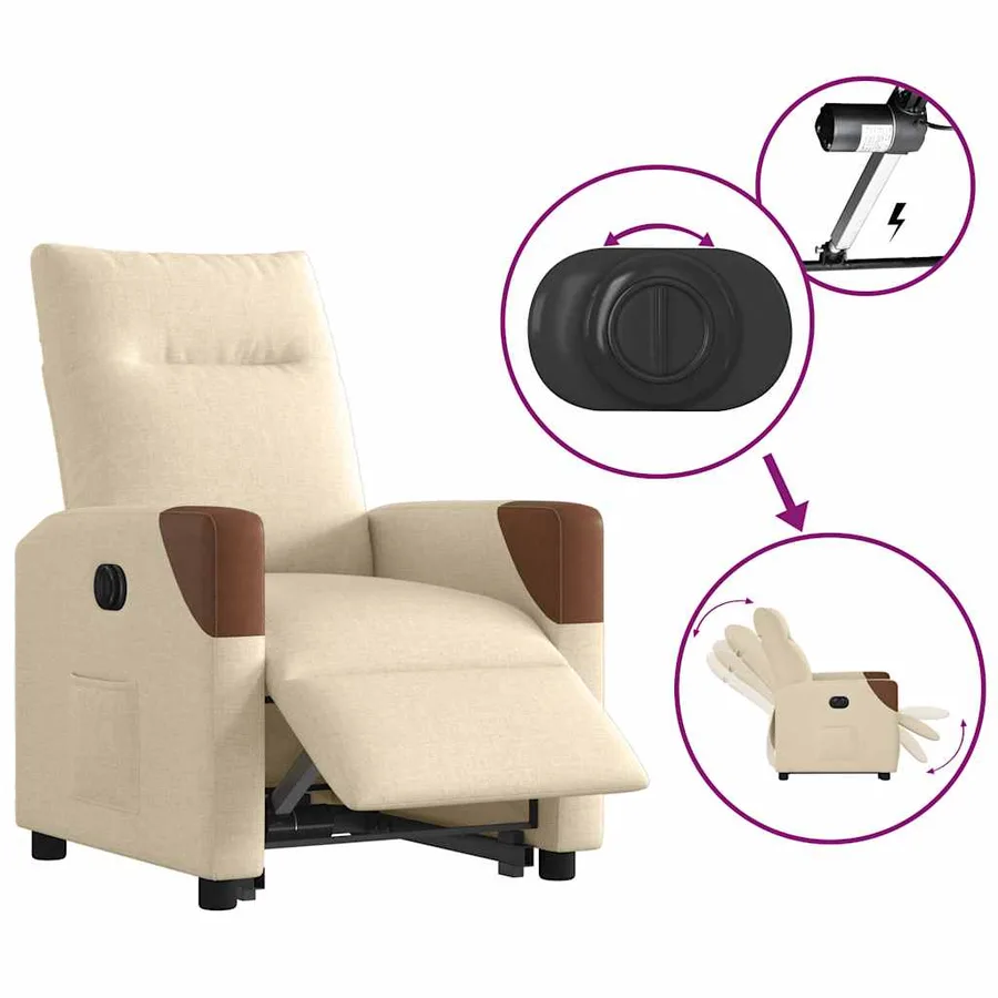 Fauteuil inclinable électrique crème tissu - 9