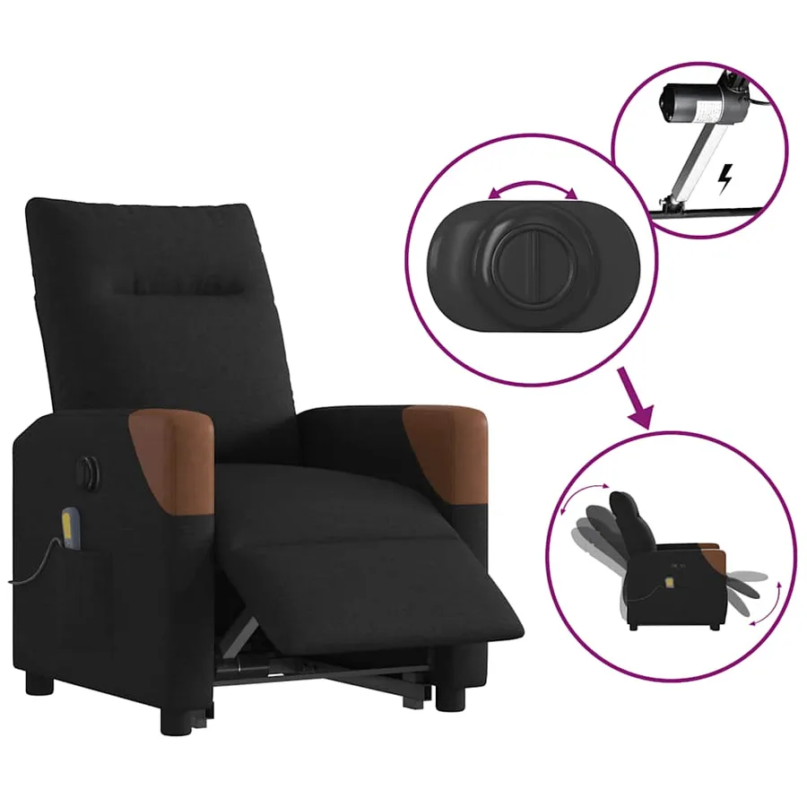 Fauteuil inclinable de massage électrique Noir Tissu - 9