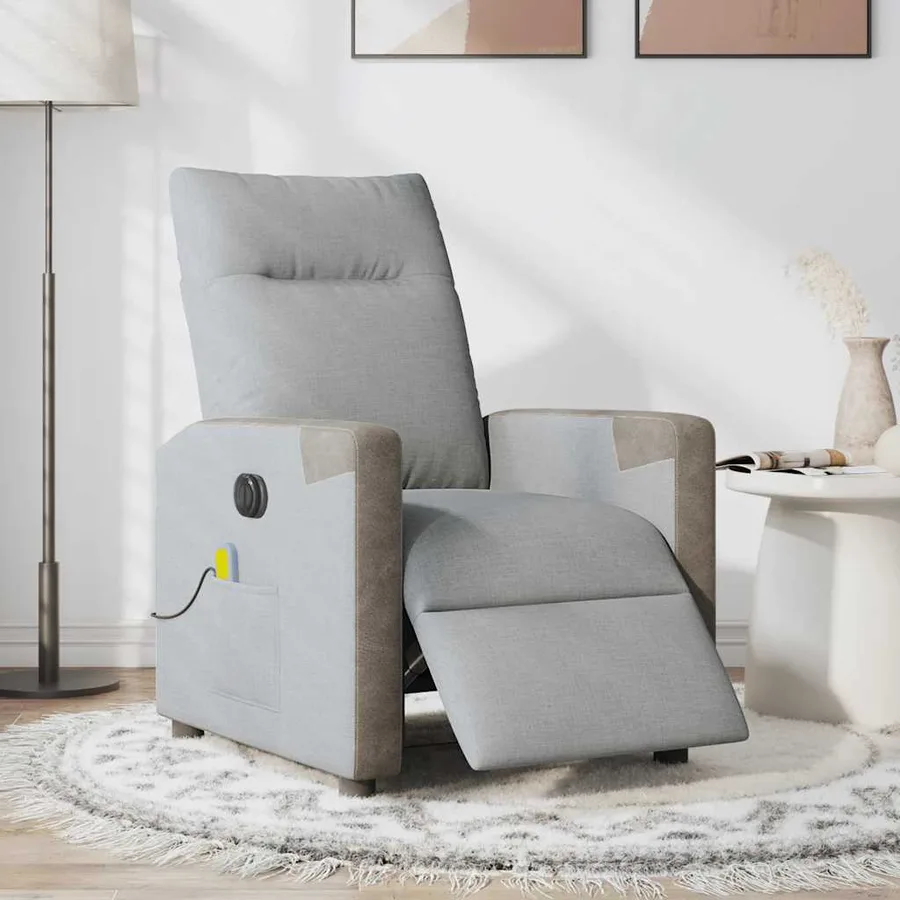 Fauteuil de massage inclinable électrique gris clair tissu - 3