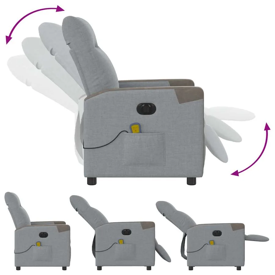 Fauteuil de massage inclinable électrique gris clair tissu - 8