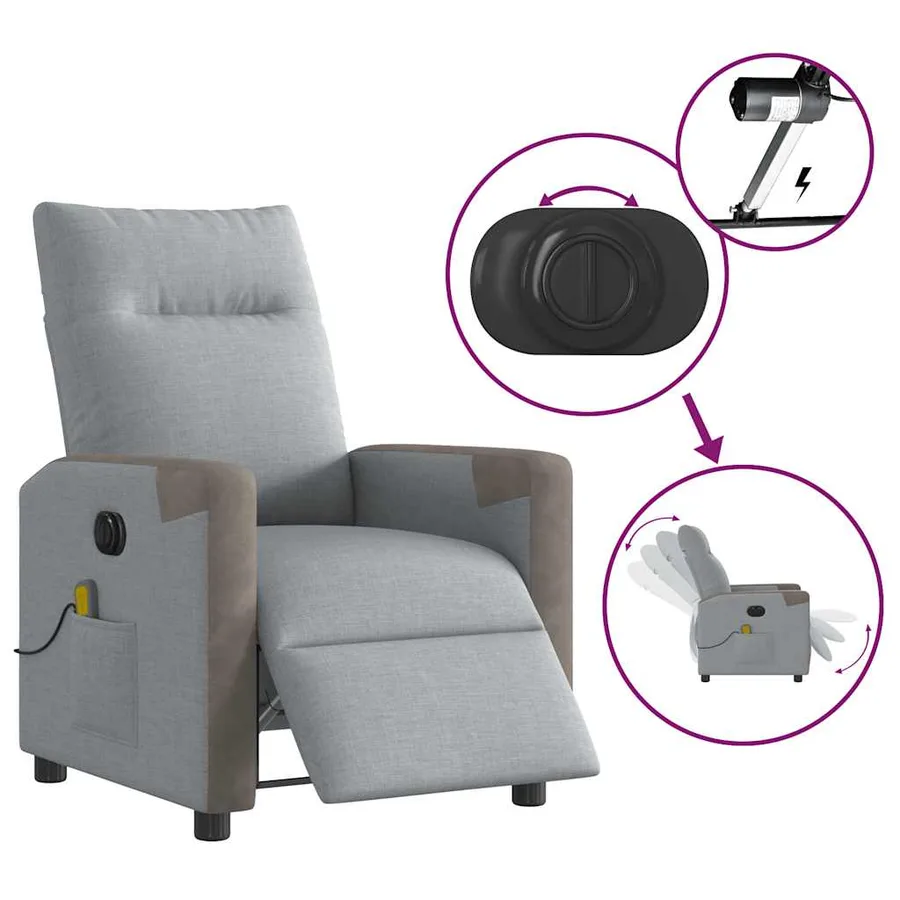 Fauteuil de massage inclinable électrique gris clair tissu - 9
