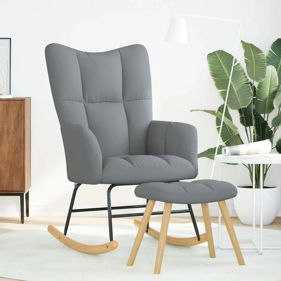 Chaise à bascule avec repose-pied Gris clair Tissu - 2