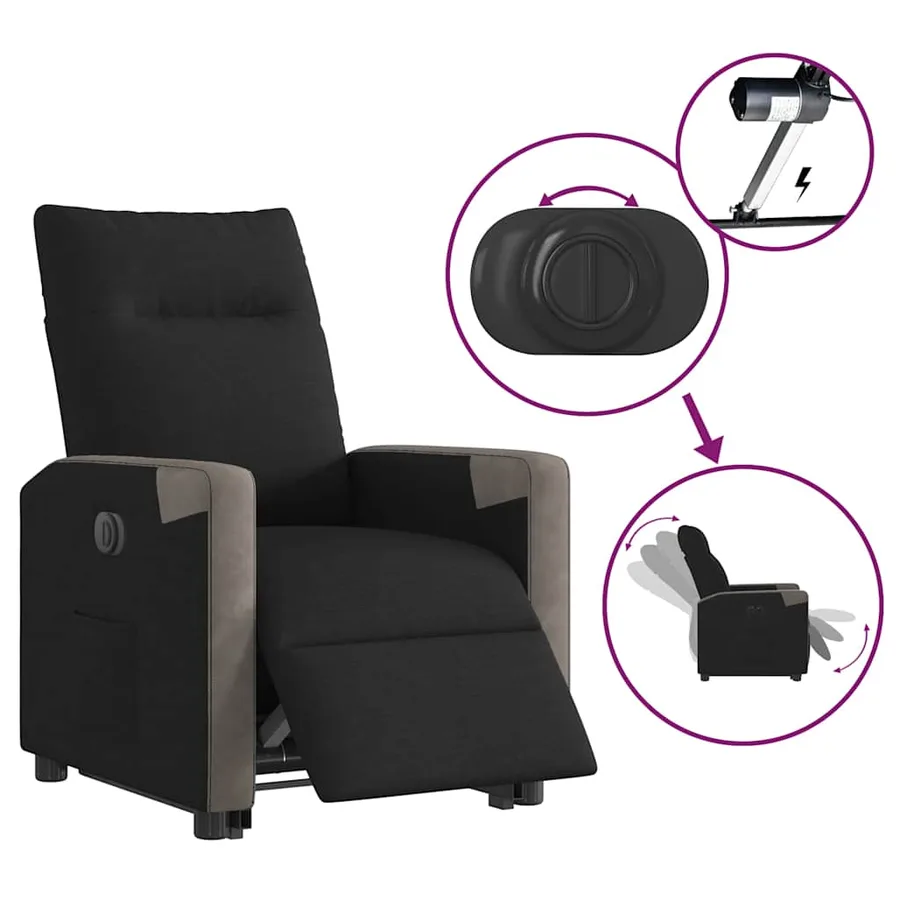 Fauteuil inclinable électrique noir tissu - 10