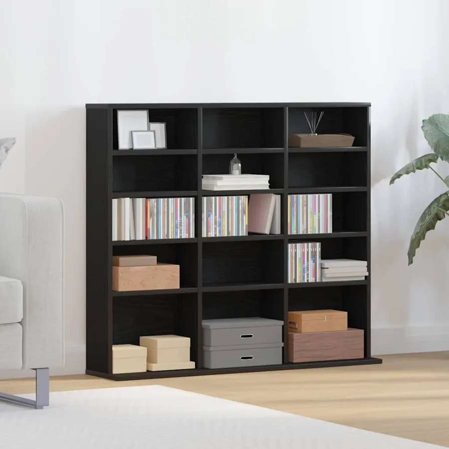 Meuble CD en chêne noir 100 x 23 x 89,5 cm bois d'ingénierie - 3