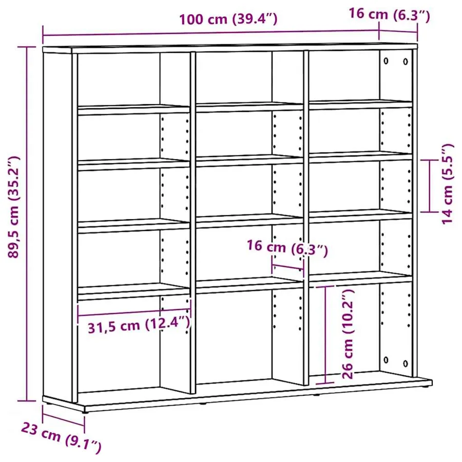 Meuble CD en chêne noir 100 x 23 x 89,5 cm bois d'ingénierie - 8