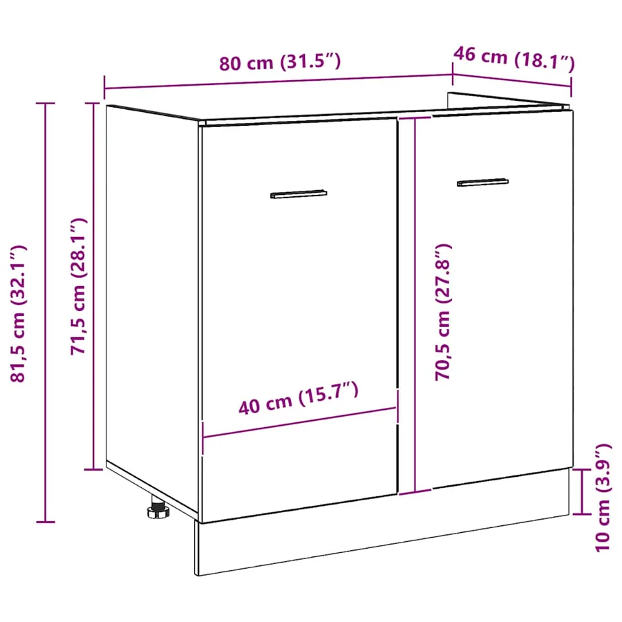 Meuble Bas d'Évier Chêne Noir 80x46x81,5 cm Bois Ingénieré - 13