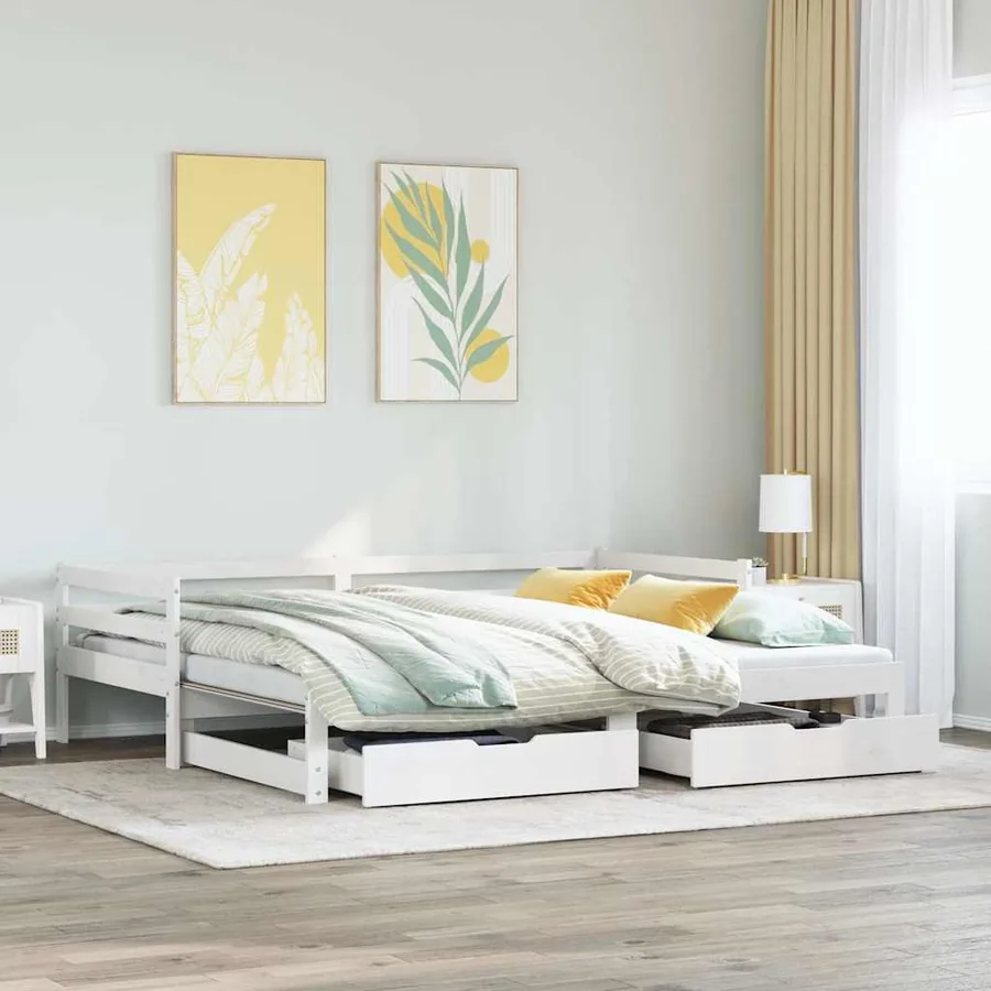 Lit de jour avec gigogne et tiroirs sans matelas blanc 80x200cm