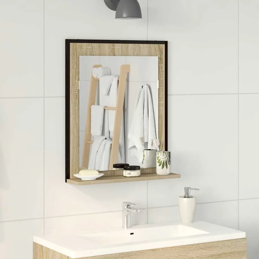 Miroir de salle de bain avec étagère Noir 50 x 12 x 60 cm