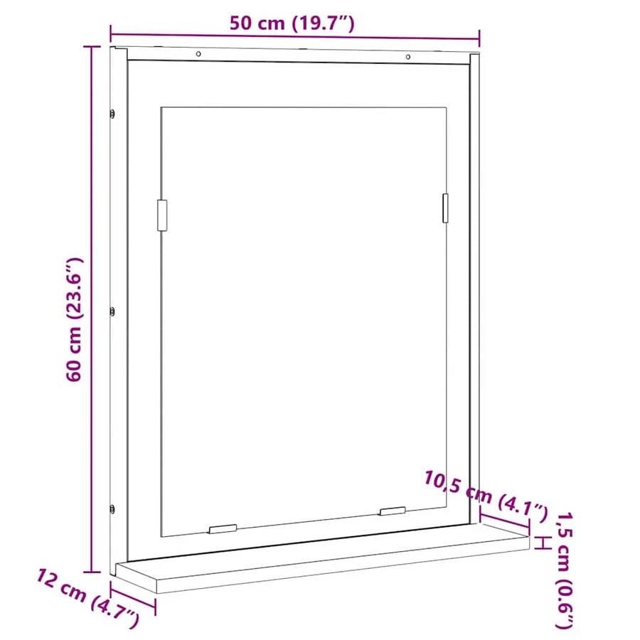Miroir de salle de bain avec étagère Noir 50 x 12 x 60 cm - 10