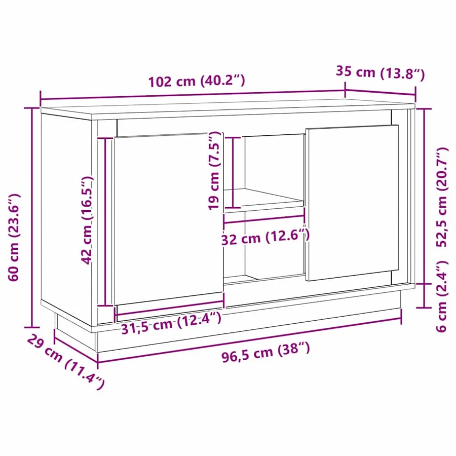 Buffet Chêne noir 102 x 35 x 60 cm Bois d'ingénierie - 14