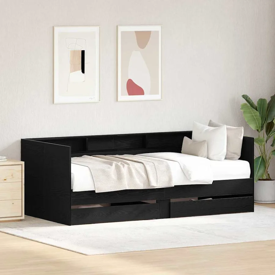 Lit d'appoint Chêne noir 100 x 200 cm Bois d'ingénierie