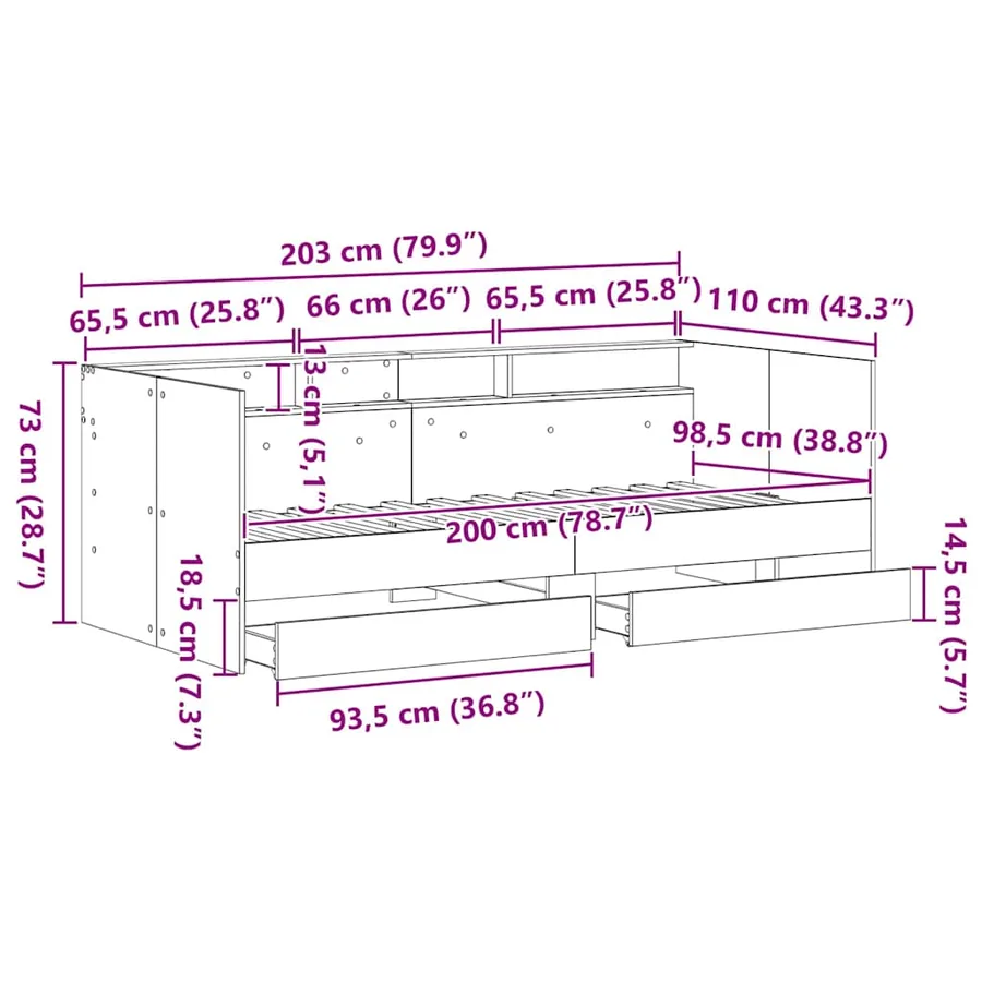 Lit d'appoint Chêne noir 100 x 200 cm Bois d'ingénierie - 12