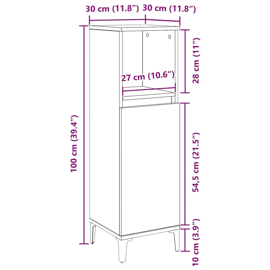 Cabinet de salle de bain avec porte Chêne noir 30 x 30 x 100 cm - 13