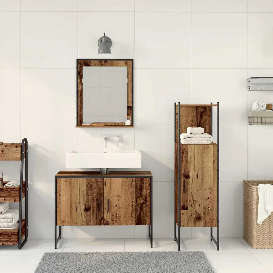 Ensemble de mobilier de salle de bain avec étagère 3 pcs Marron - 4