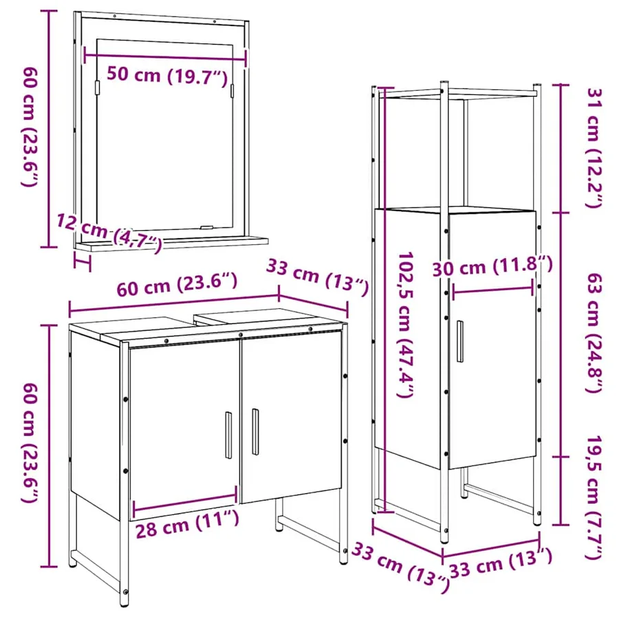 Ensemble de mobilier de salle de bain avec étagère 3 pcs Marron - 8