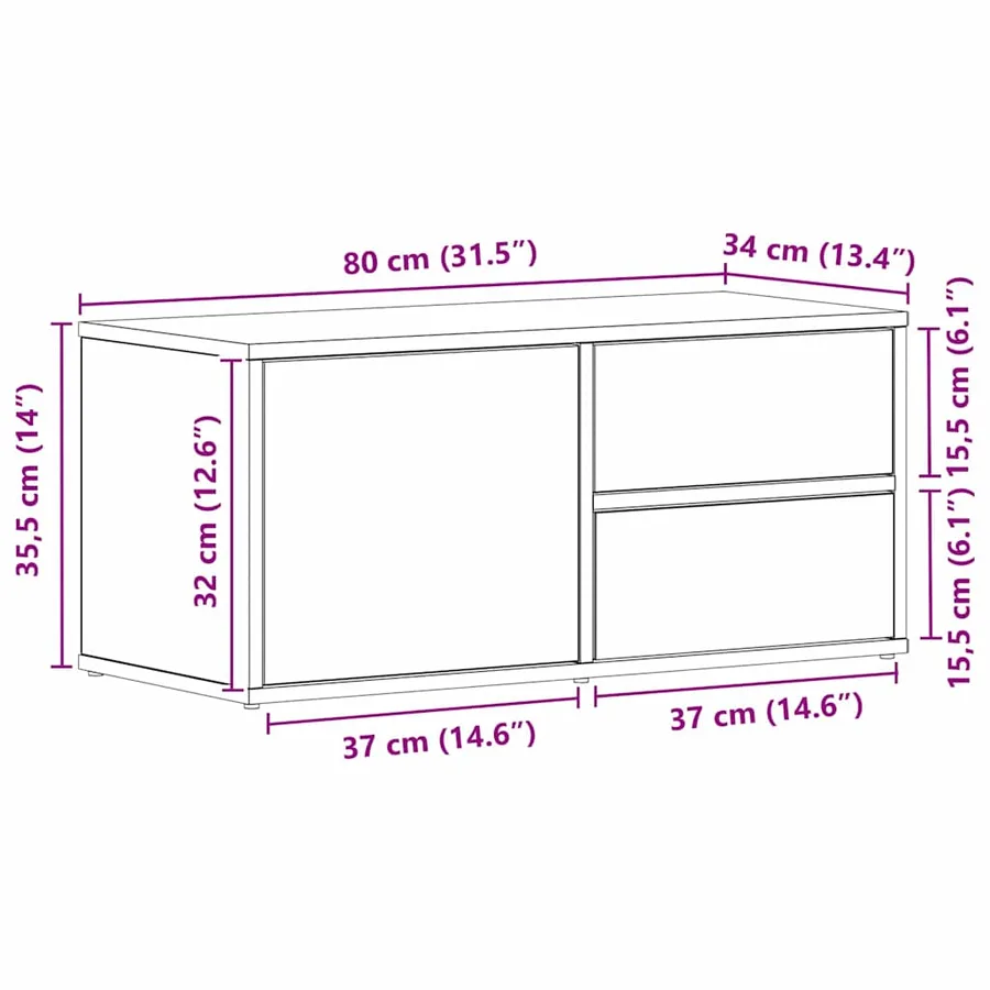 Meuble TV Chêne noir 80 x 34 x 36 cm Bois d'ingénierie - 11