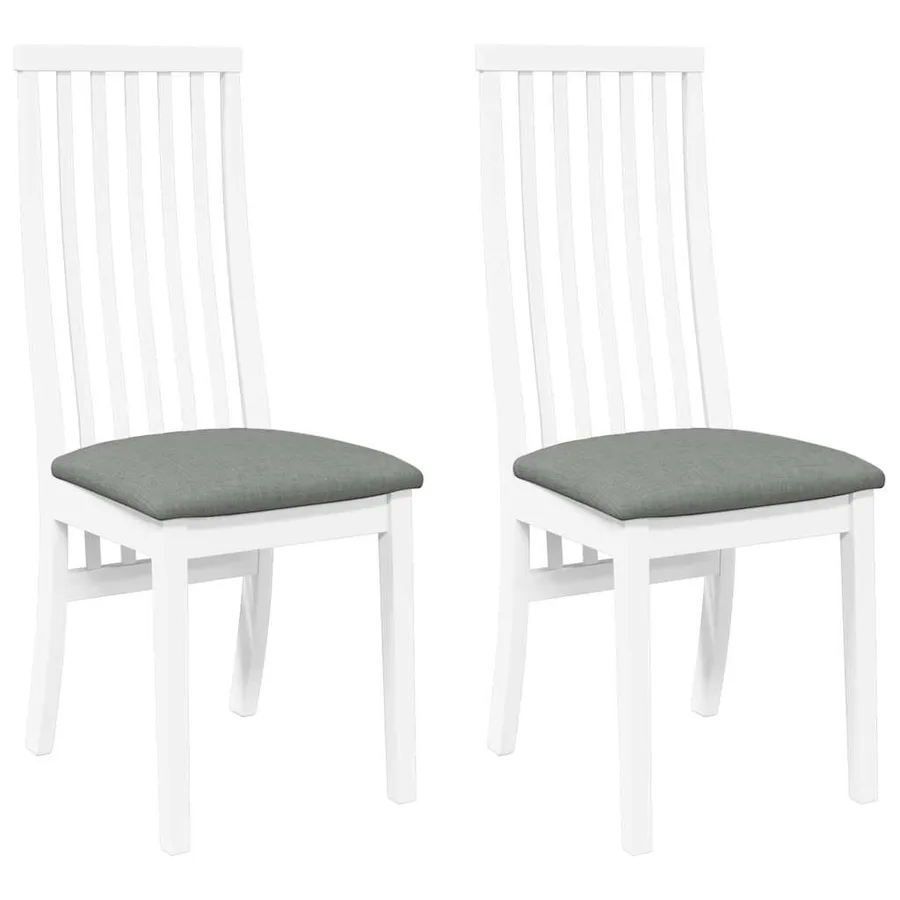 Chaises à manger coussins 2 pcs blanc bois massif caoutchouc - 2