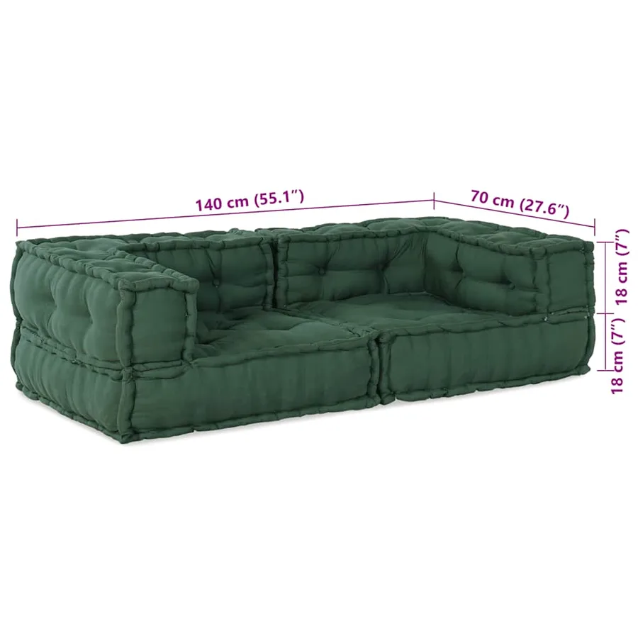 Canapé modulaire 2 places vert 140x70x36 tissu - 10