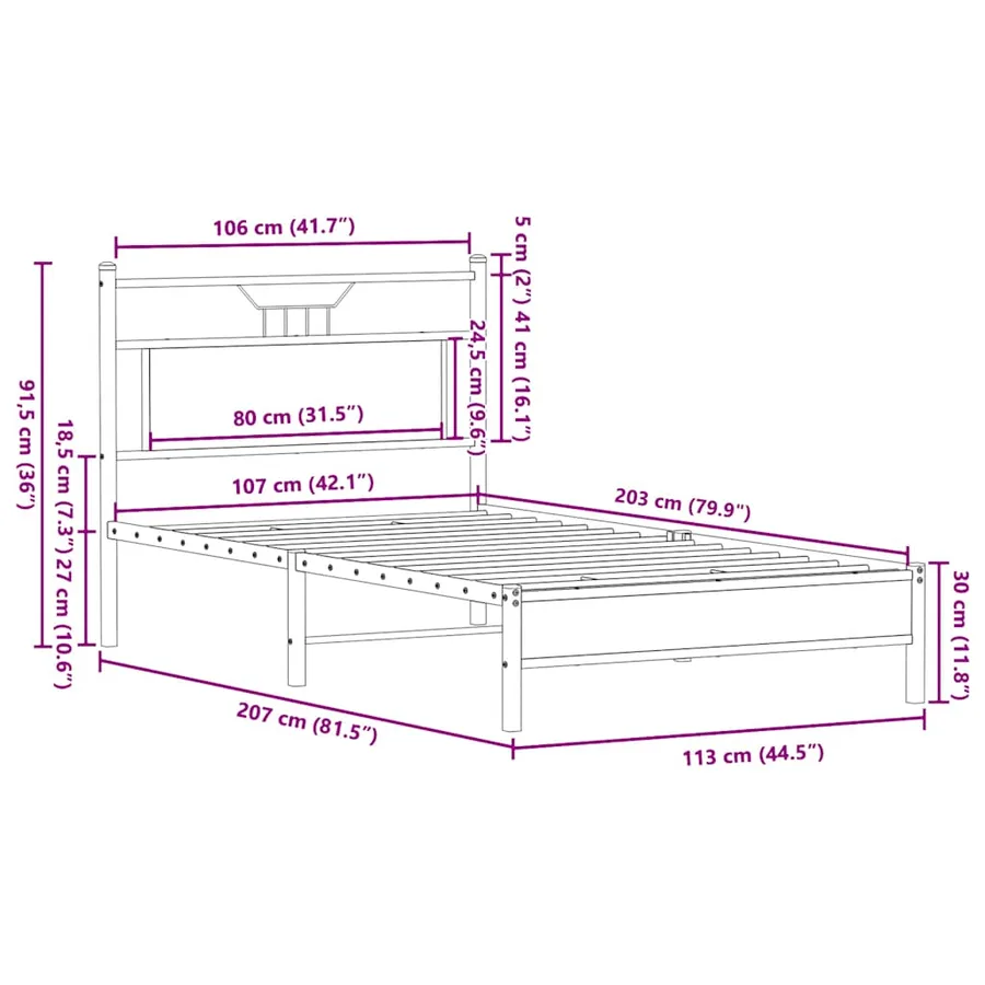 Cadre de lit sans matelas chêne fumé 107x203 cm bois ingénierie - 11