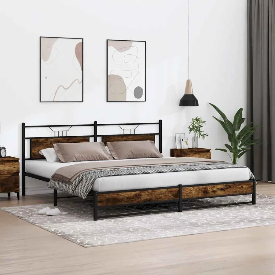 Cadre de lit en métal sans matelas chêne fumé 200x200 cm - 4