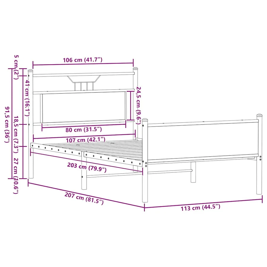Cadre de lit sans matelas chêne sonoma 107x203 cm - 11