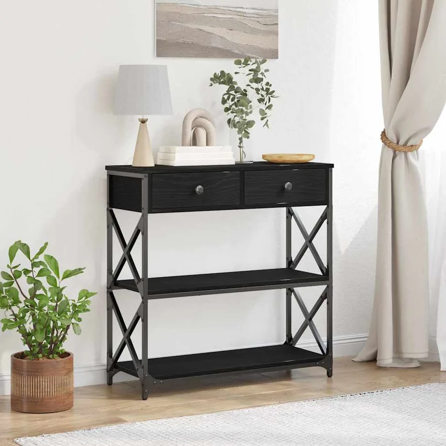 Table Console avec tiroir Chêne noir 75 x 28 x 75 cm