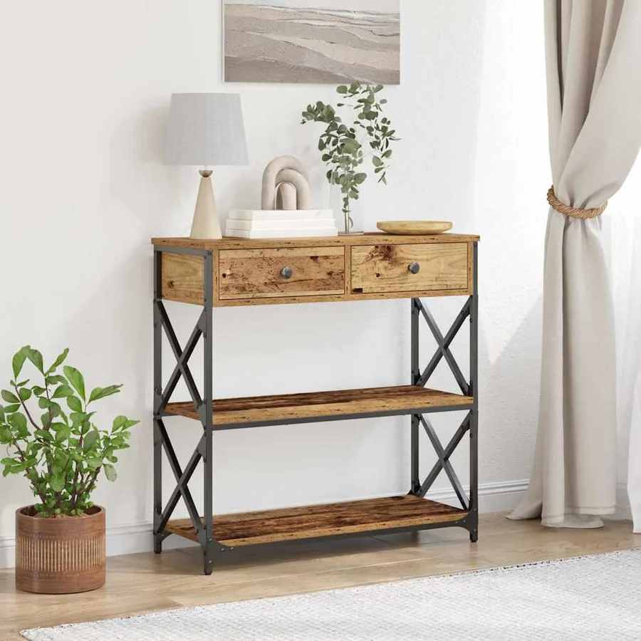 Table Console avec tiroir Bois ancien 75 x 28 x 75 cm