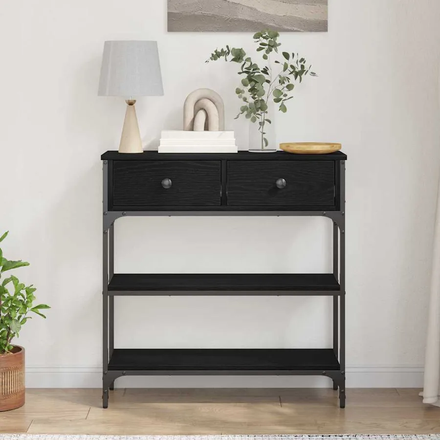 Table console Chêne noir 72,5 x 25 x 75 cm Bois d'ingénierie - 4
