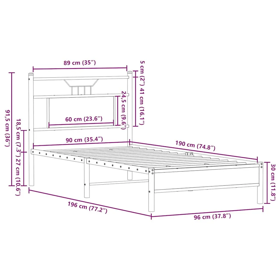 Cadre de lit sans matelas chêne sonoma 90x190 cm - 11