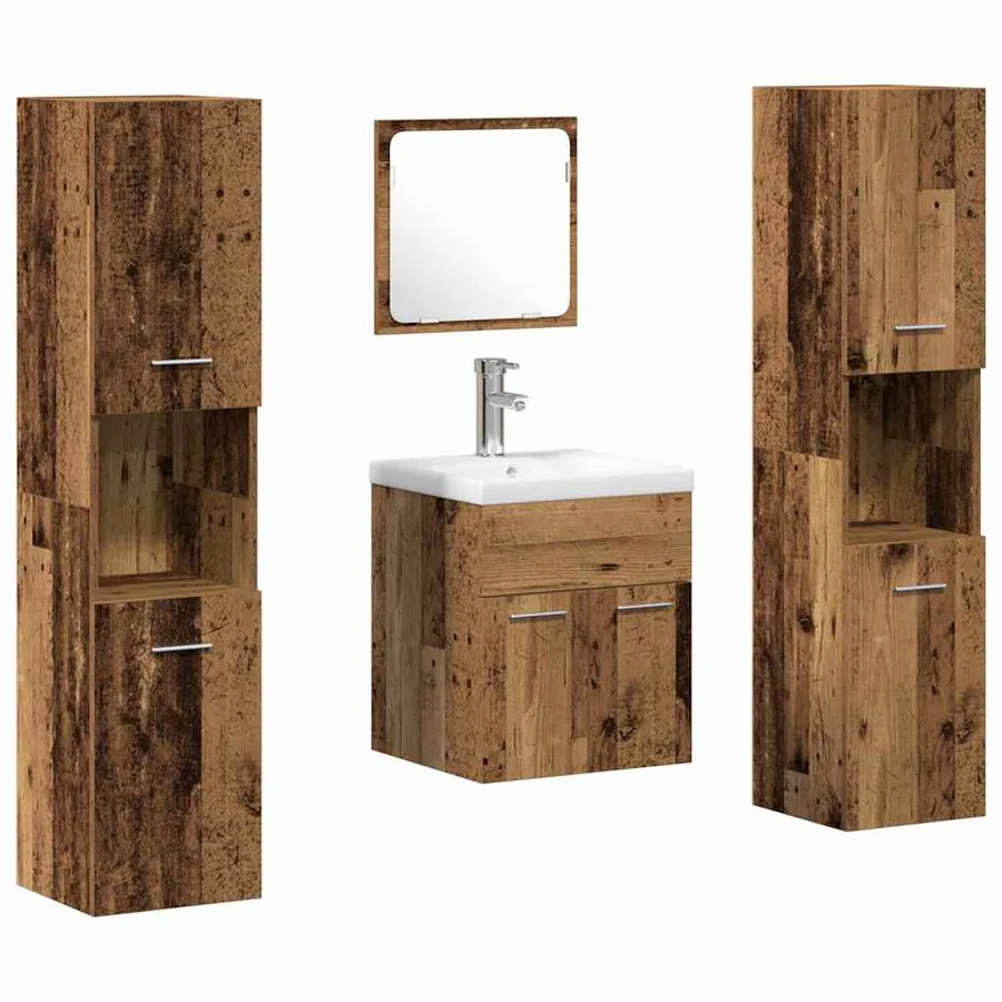 Ensemble de mobilier de salle de bain 4 pcs Bois Ancien - 2