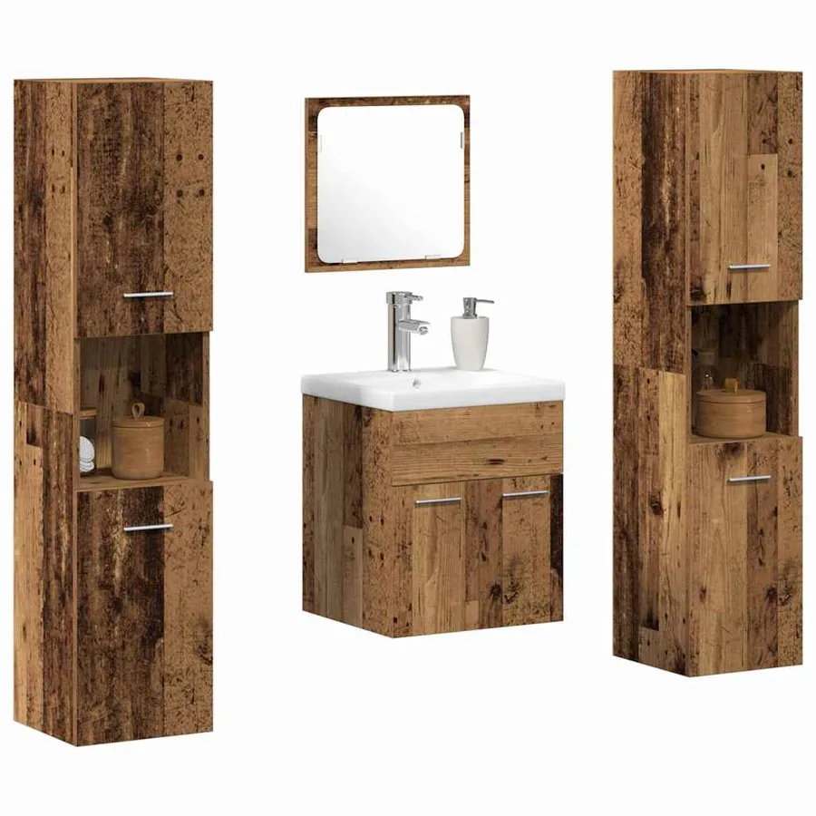 Ensemble de mobilier de salle de bain 4 pcs Bois Ancien - 3