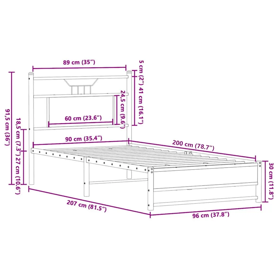 Cadre de lit sans matelas chêne fumé 90x200cm bois d'ingénierie - 11