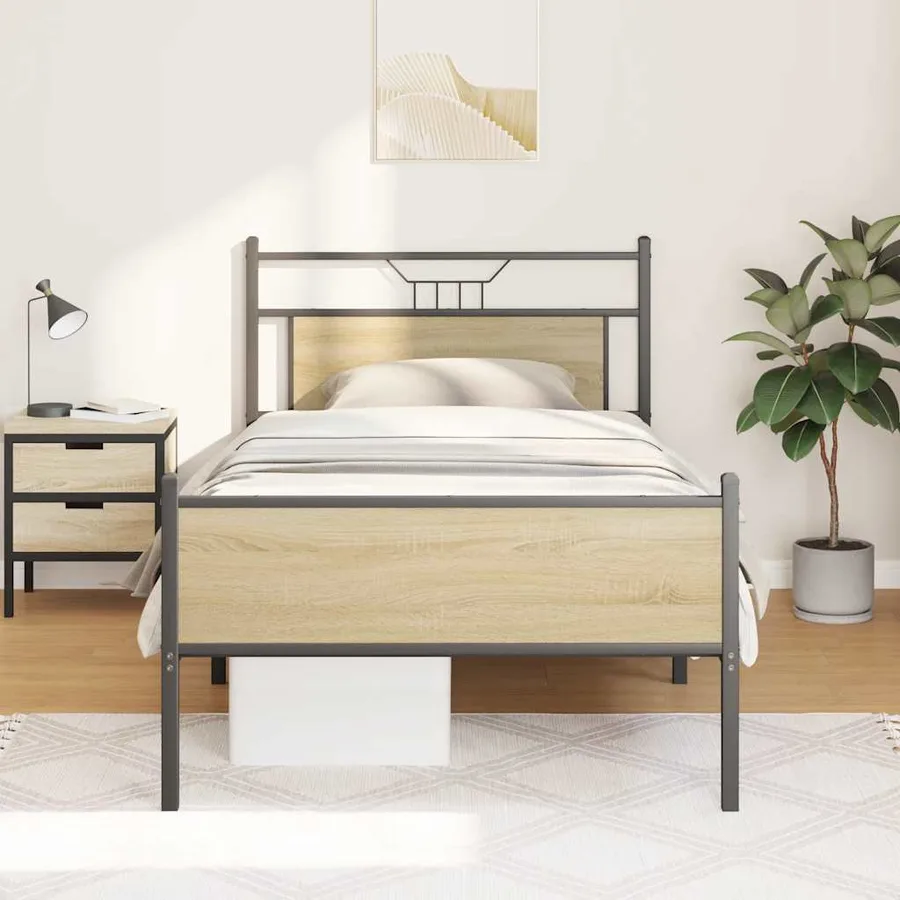 Cadre de lit sans matelas chêne sonoma 100x190 cm - 4