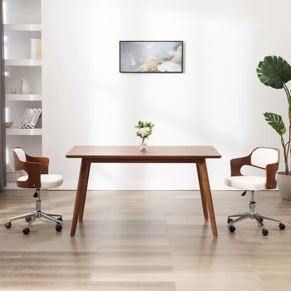 Chaise pivotante à manger Blanc Bois courbé et similicuir